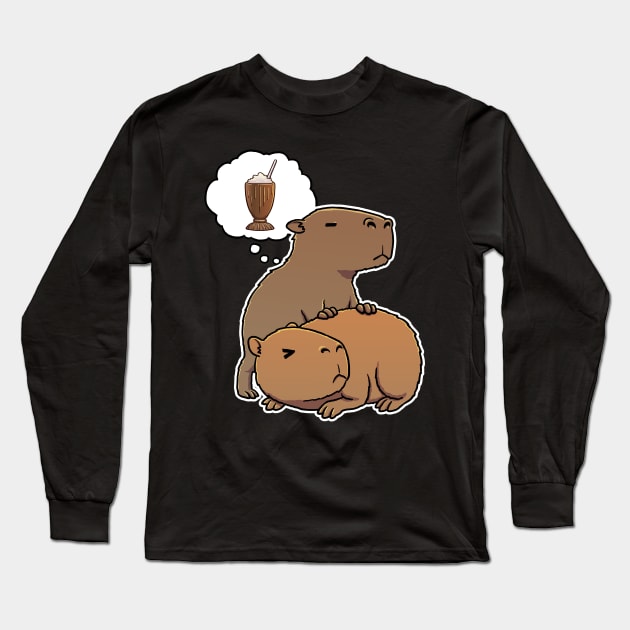 Capybara thirsty for a Chocolate Milkshake Long Sleeve T-Shirt by capydays